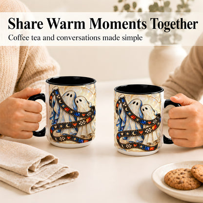 #pl[15oz|Black] Gemstone Ghost Film Coffee Mug, Spooky Cinema Mug, Ceramic Cup