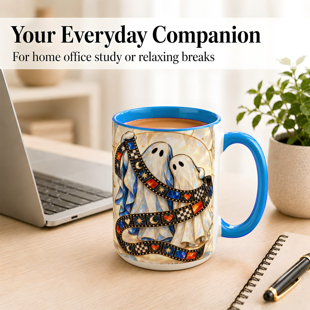 #pl[15oz|Blue] Gemstone Ghost Film Coffee Mug, Spooky Cinema Mug, Ceramic Cup