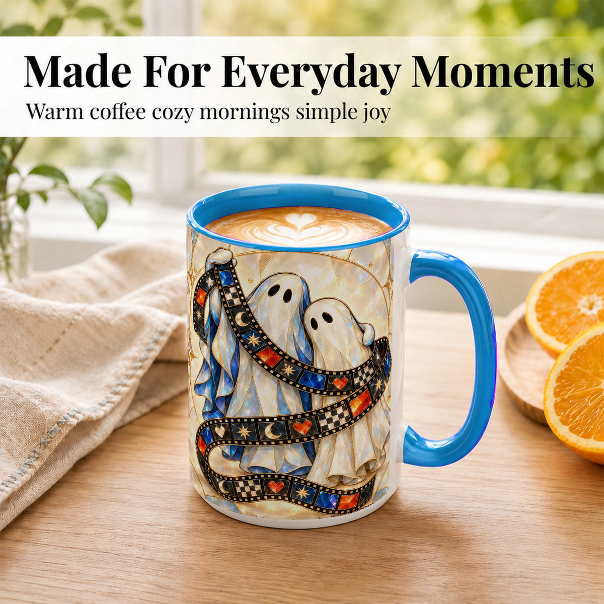 #pl[15oz|Blue] Gemstone Ghost Film Coffee Mug, Spooky Cinema Mug, Ceramic Cup