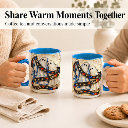 #pl[15oz|Blue] Gemstone Ghost Film Coffee Mug, Spooky Cinema Mug, Ceramic Cup