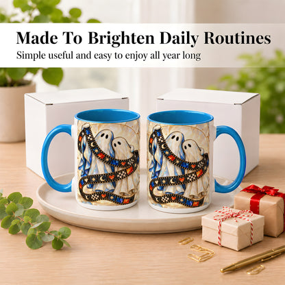 #pl[15oz|Blue] Gemstone Ghost Film Coffee Mug, Spooky Cinema Mug, Ceramic Cup