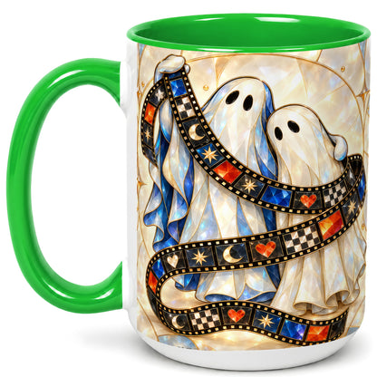 #pl[15oz|Green] Gemstone Ghost Film Coffee Mug, Spooky Cinema Mug, Ceramic Cup