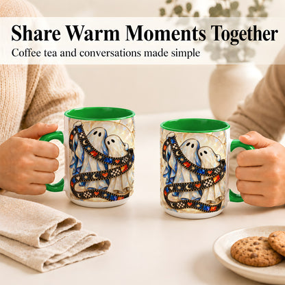 #pl[15oz|Green] Gemstone Ghost Film Coffee Mug, Spooky Cinema Mug, Ceramic Cup