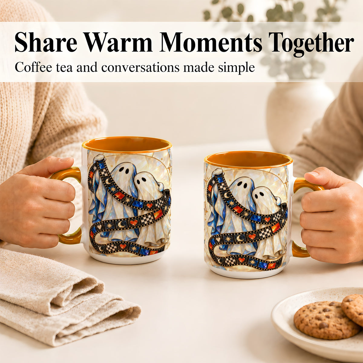 #pl[15oz|Orange] Gemstone Ghost Film Coffee Mug, Spooky Cinema Mug, Ceramic Cup