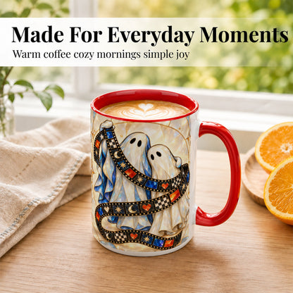 #pl[15oz|Red] Gemstone Ghost Film Coffee Mug, Spooky Cinema Mug, Ceramic Cup