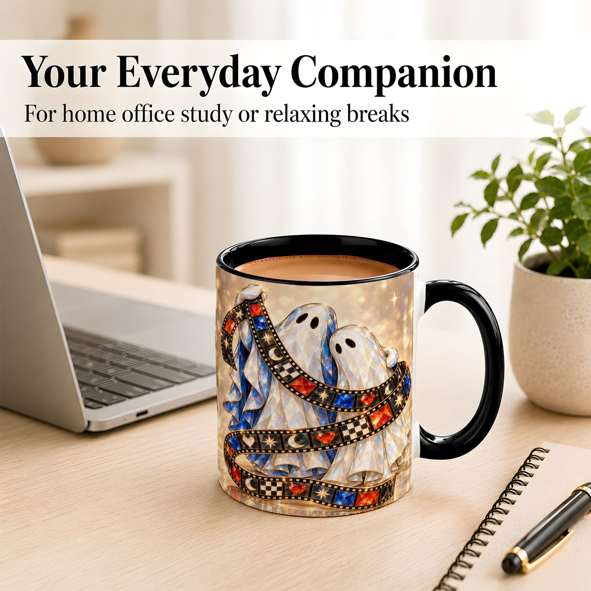 #pl[11oz|Black] Glowing Ghost Film Coffee Mug, Spooky Movie Mug, Ceramic Cup