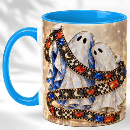 #pl[11oz|Blue] Glowing Ghost Film Coffee Mug, Spooky Movie Mug, Ceramic Cup