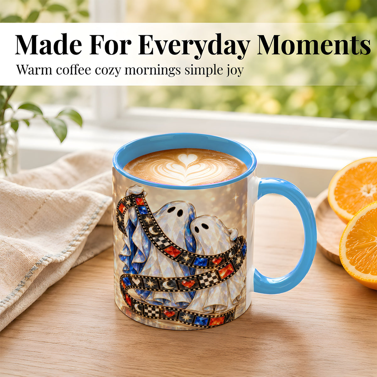 #pl[11oz|Blue] Glowing Ghost Film Coffee Mug, Spooky Movie Mug, Ceramic Cup