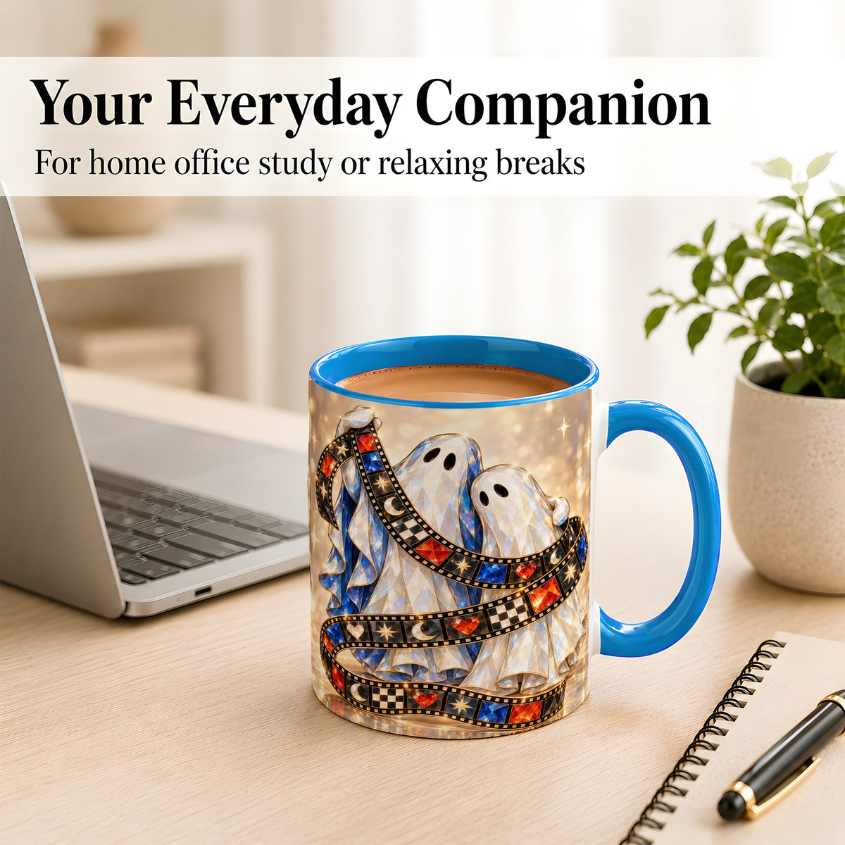 #pl[11oz|Blue] Glowing Ghost Film Coffee Mug, Spooky Movie Mug, Ceramic Cup