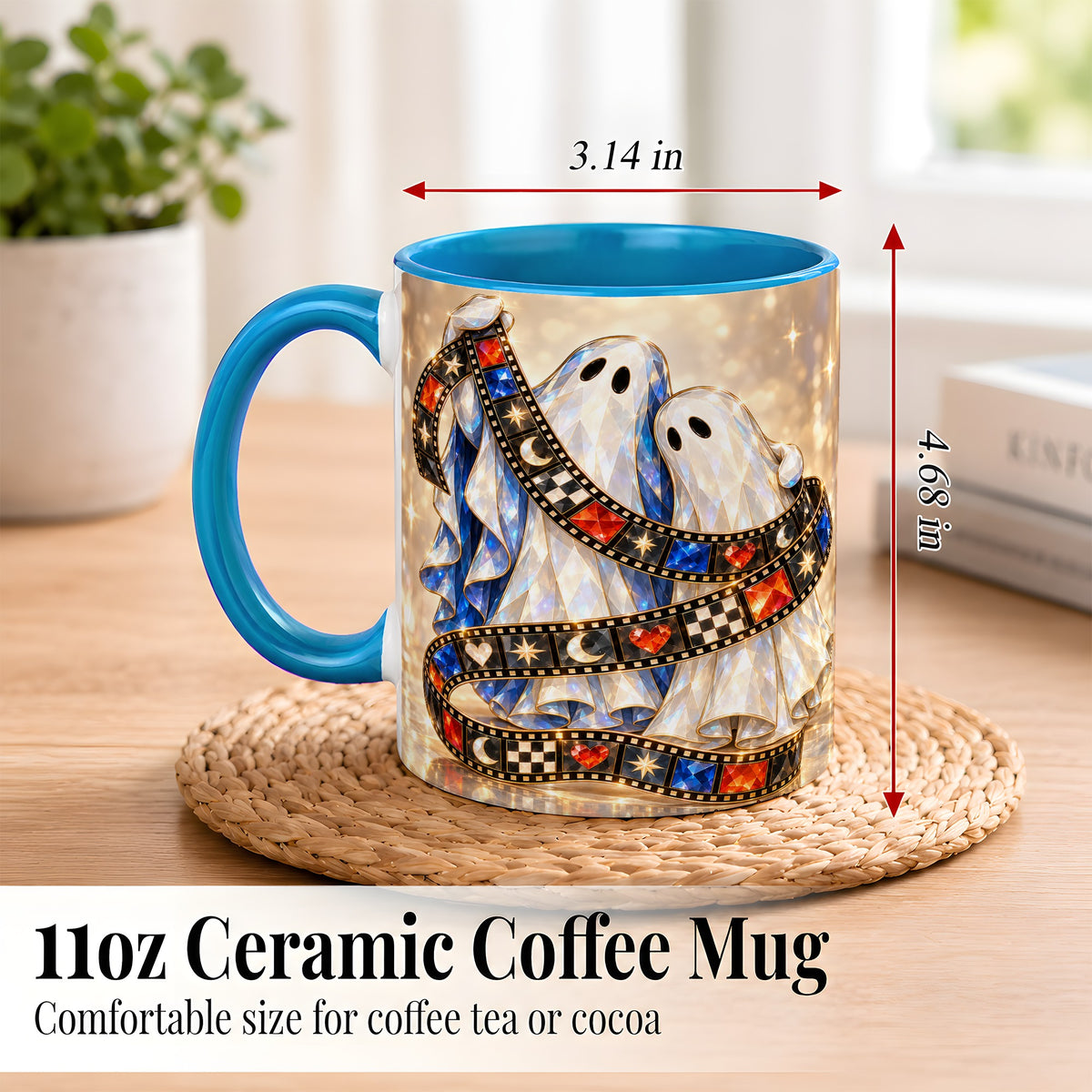 #pl[11oz|Blue] Glowing Ghost Film Coffee Mug, Spooky Movie Mug, Ceramic Cup
