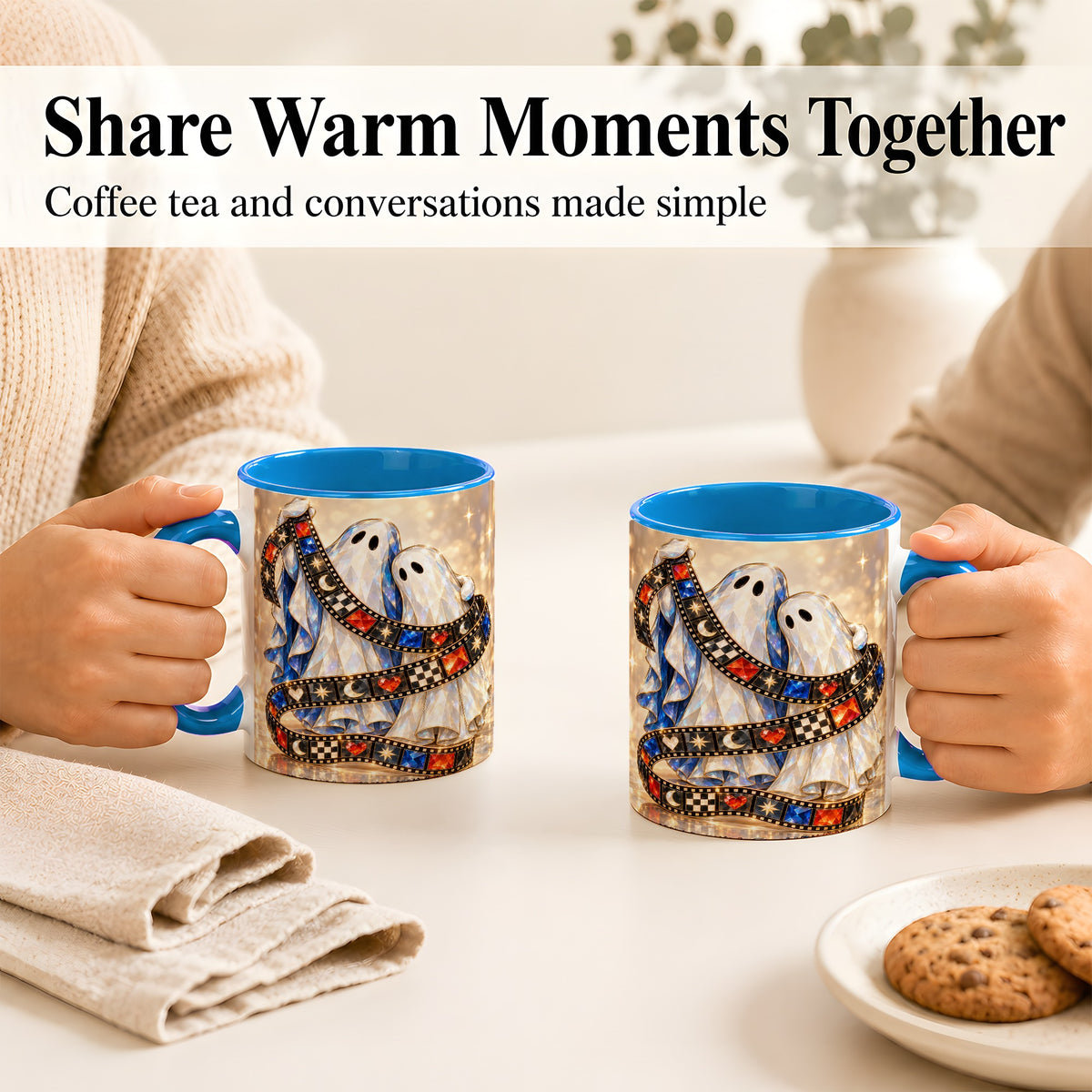 #pl[11oz|Blue] Glowing Ghost Film Coffee Mug, Spooky Movie Mug, Ceramic Cup