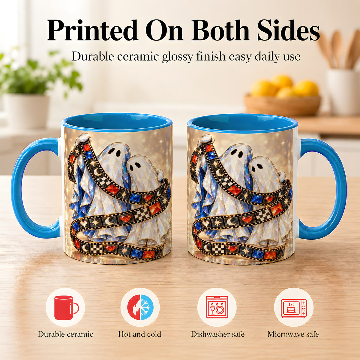 #pl[11oz|Blue] Glowing Ghost Film Coffee Mug, Spooky Movie Mug, Ceramic Cup