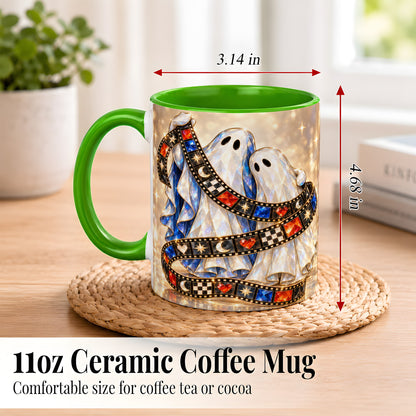 #pl[11oz|Green] Glowing Ghost Film Coffee Mug, Spooky Movie Mug, Ceramic Cup