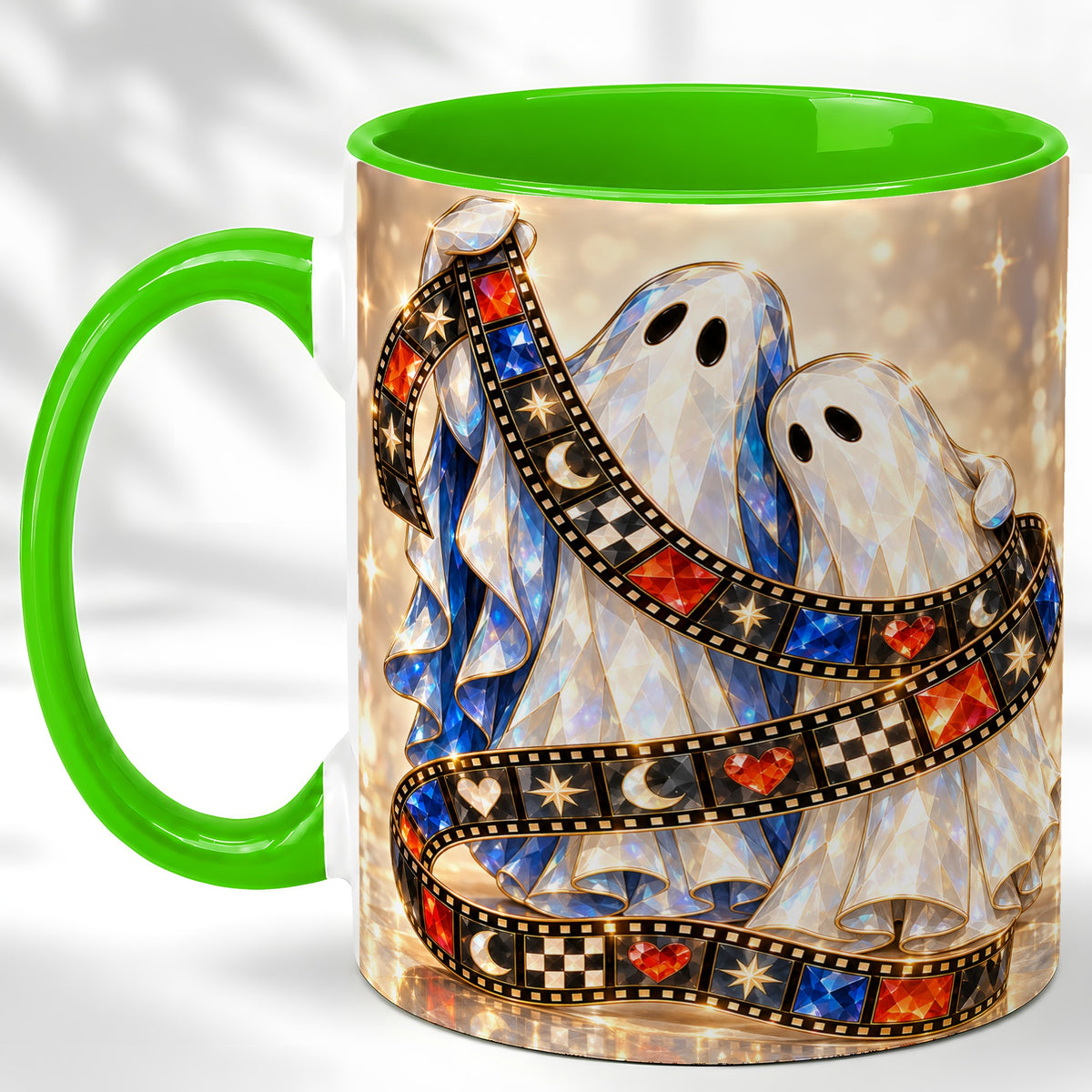 #pl[11oz|Green] Glowing Ghost Film Coffee Mug, Spooky Movie Mug, Ceramic Cup