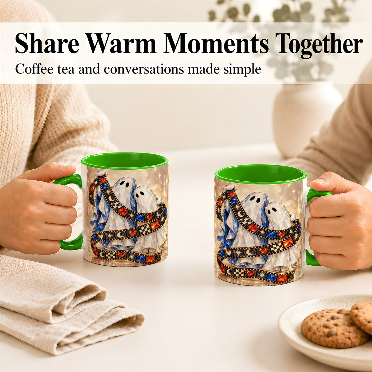 #pl[11oz|Green] Glowing Ghost Film Coffee Mug, Spooky Movie Mug, Ceramic Cup