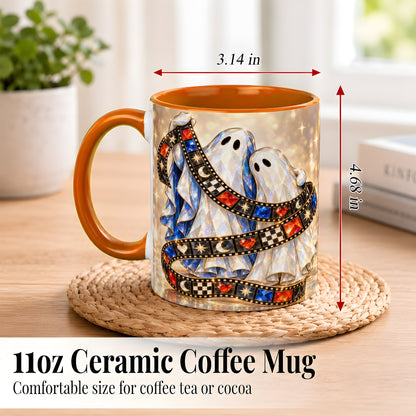 #pl[11oz|Orange] Glowing Ghost Film Coffee Mug, Spooky Movie Mug, Ceramic Cup