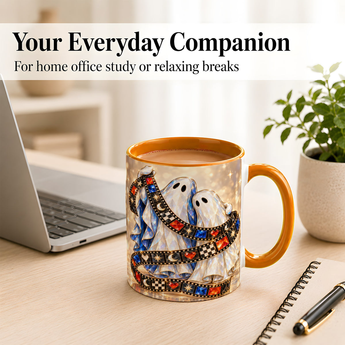 #pl[11oz|Orange] Glowing Ghost Film Coffee Mug, Spooky Movie Mug, Ceramic Cup