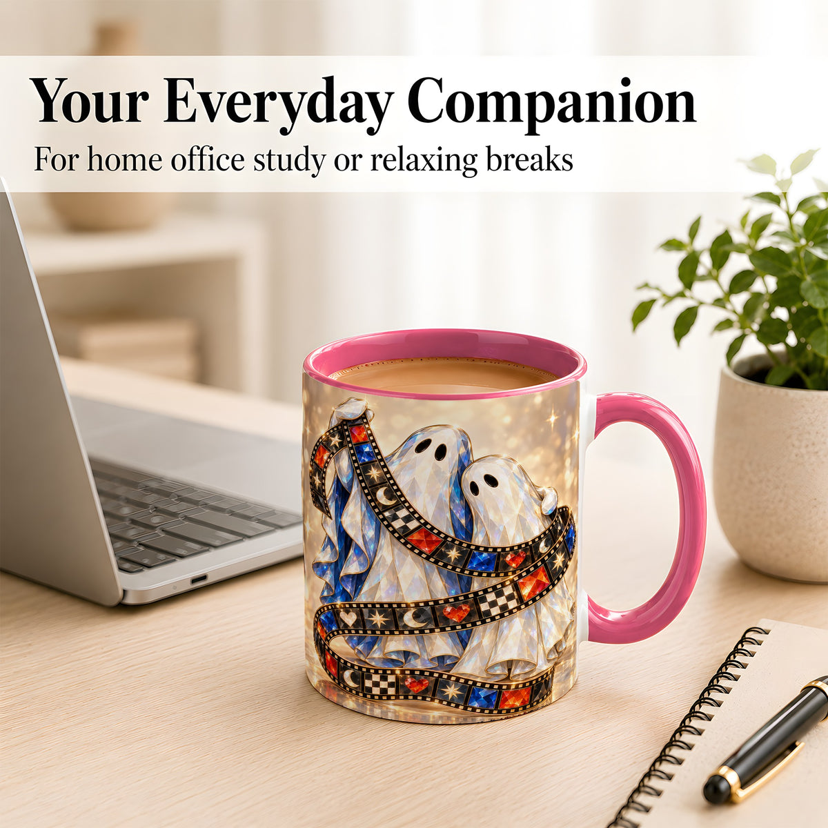 #pl[11oz|Pink] Glowing Ghost Film Coffee Mug, Spooky Movie Mug, Ceramic Cup