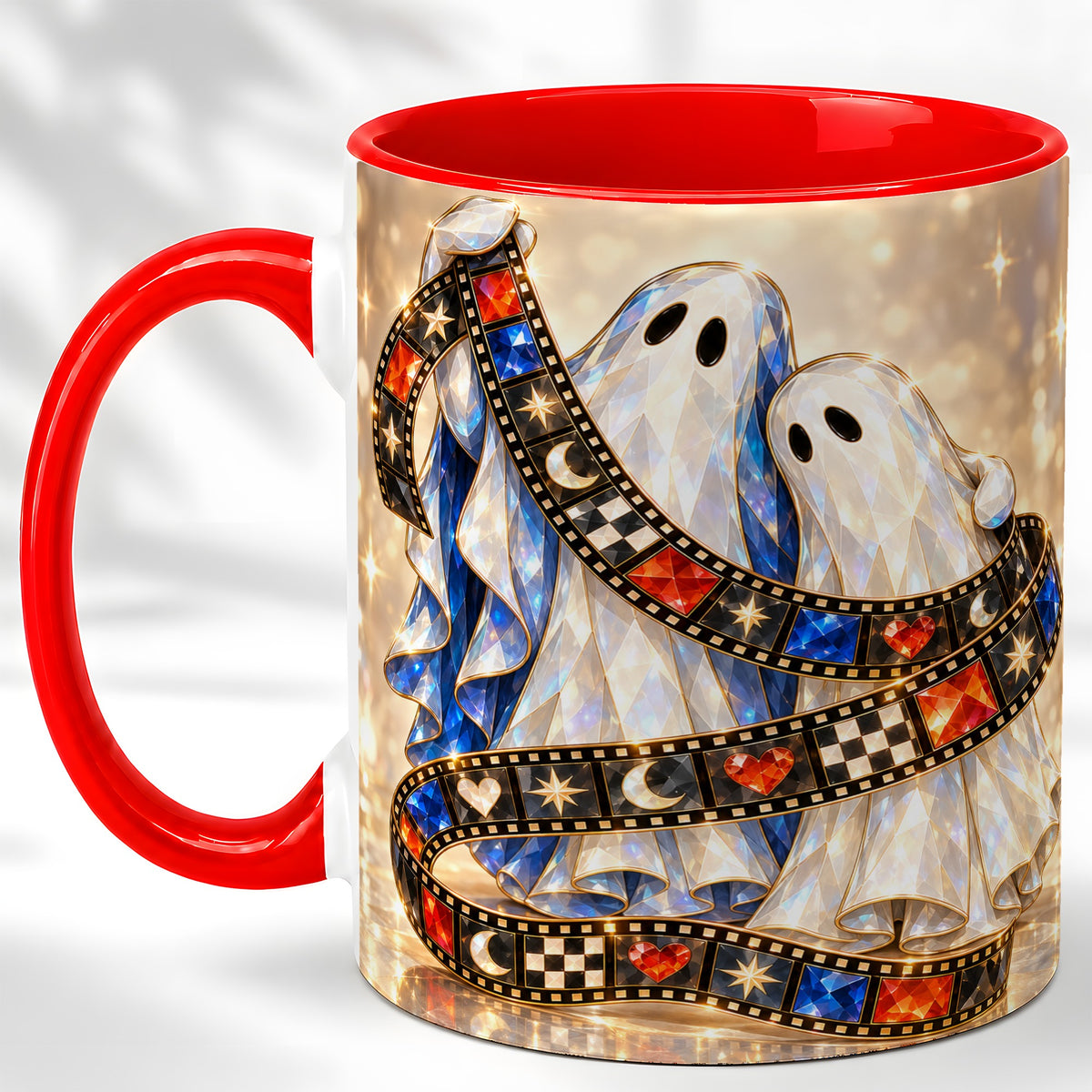Glowing Ghost Film Coffee Mug, Spooky Movie Mug, Ceramic Cup
