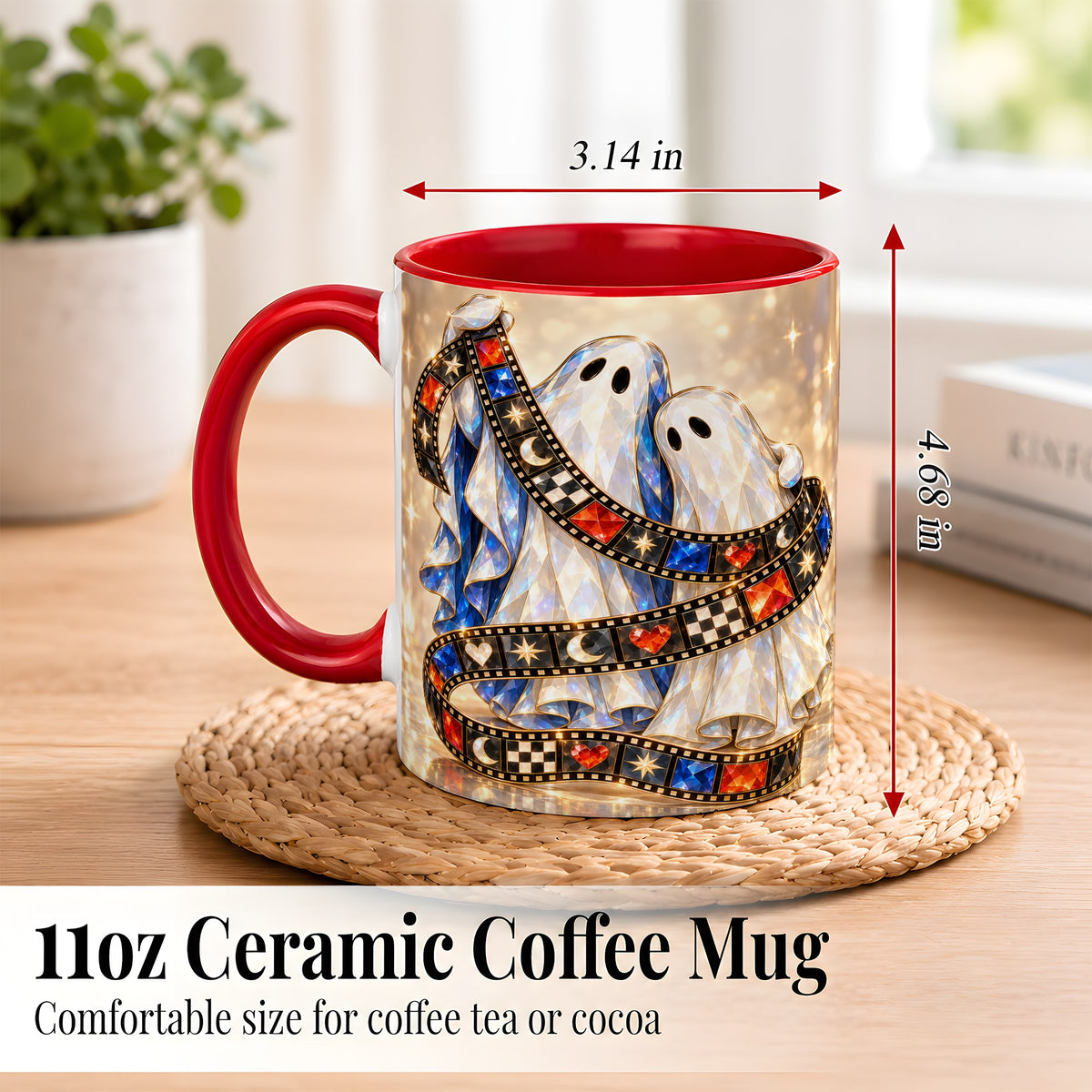 #pl[11oz|Red] Glowing Ghost Film Coffee Mug, Spooky Movie Mug, Ceramic Cup