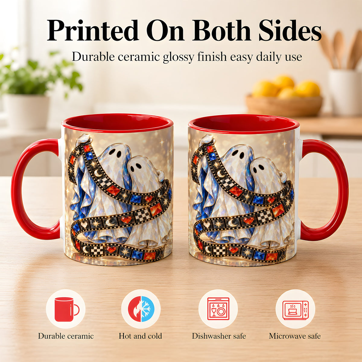 #pl[11oz|Red] Glowing Ghost Film Coffee Mug, Spooky Movie Mug, Ceramic Cup