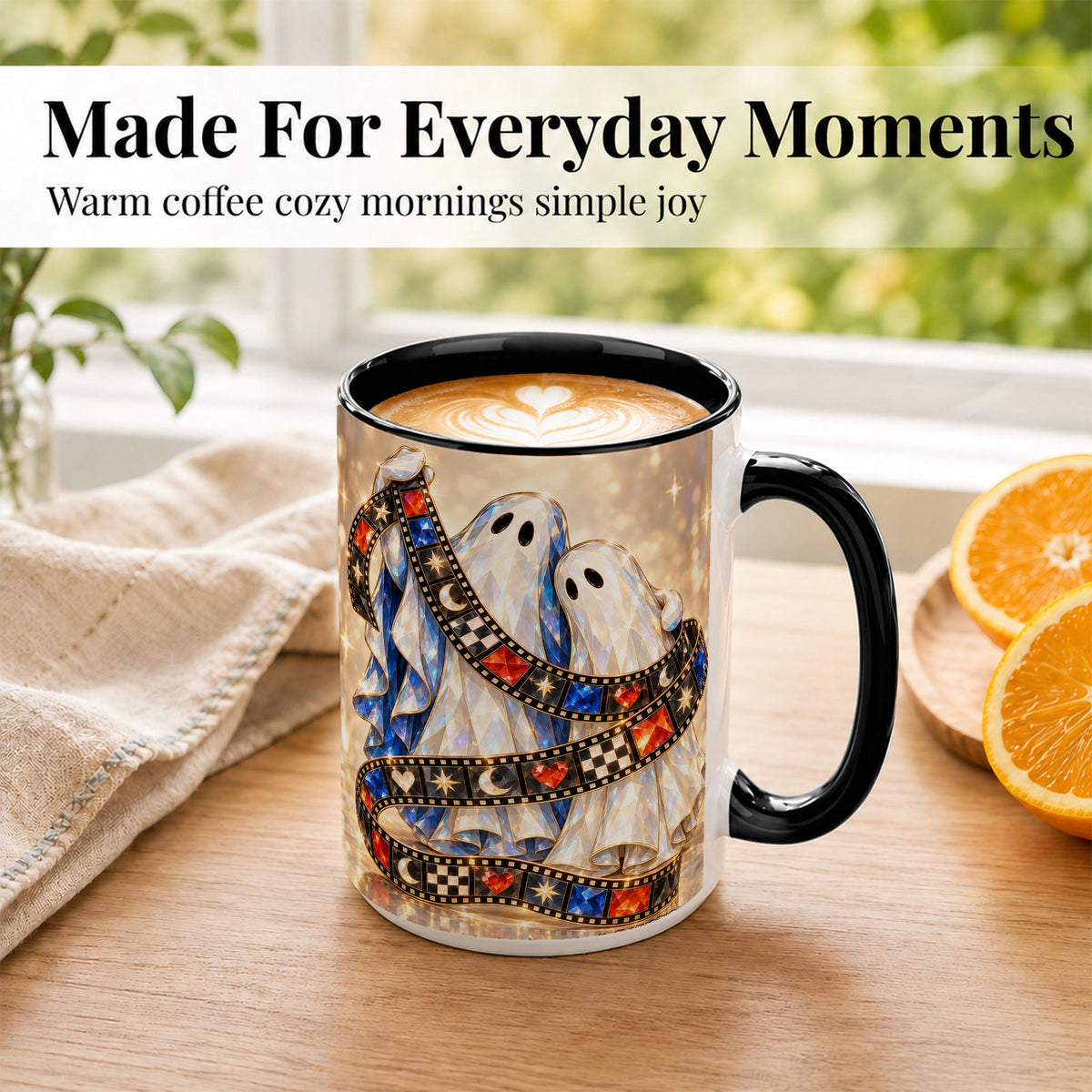 #pl[15oz|Black] Glowing Ghost Film Coffee Mug, Spooky Movie Mug, Ceramic Cup