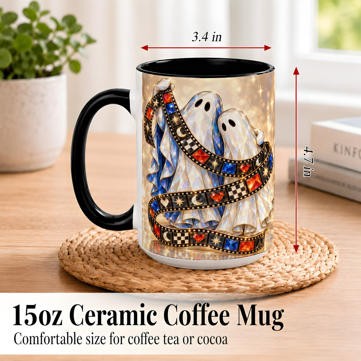 #pl[15oz|Black] Glowing Ghost Film Coffee Mug, Spooky Movie Mug, Ceramic Cup