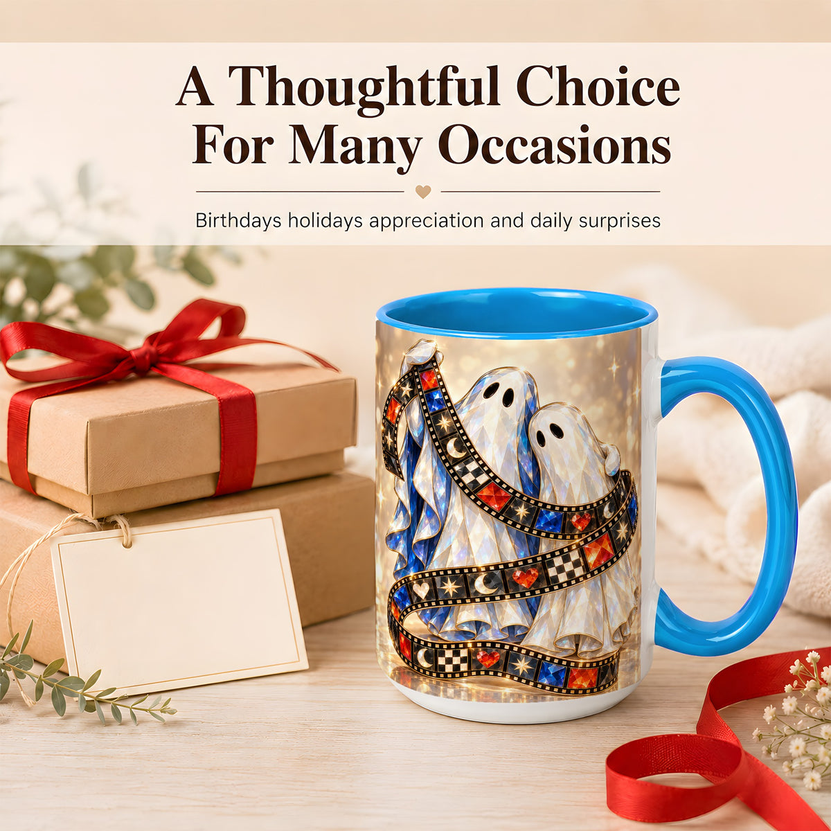 #pl[15oz|Blue] Glowing Ghost Film Coffee Mug, Spooky Movie Mug, Ceramic Cup