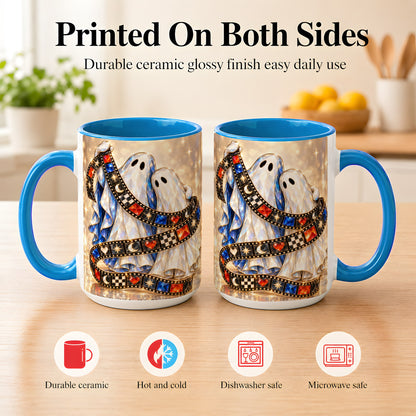 #pl[15oz|Blue] Glowing Ghost Film Coffee Mug, Spooky Movie Mug, Ceramic Cup