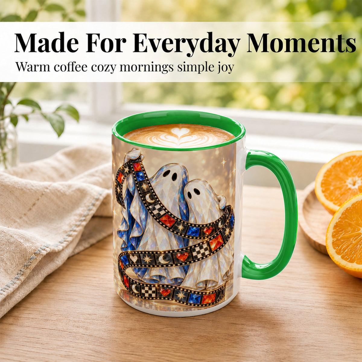 #pl[15oz|Green] Glowing Ghost Film Coffee Mug, Spooky Movie Mug, Ceramic Cup