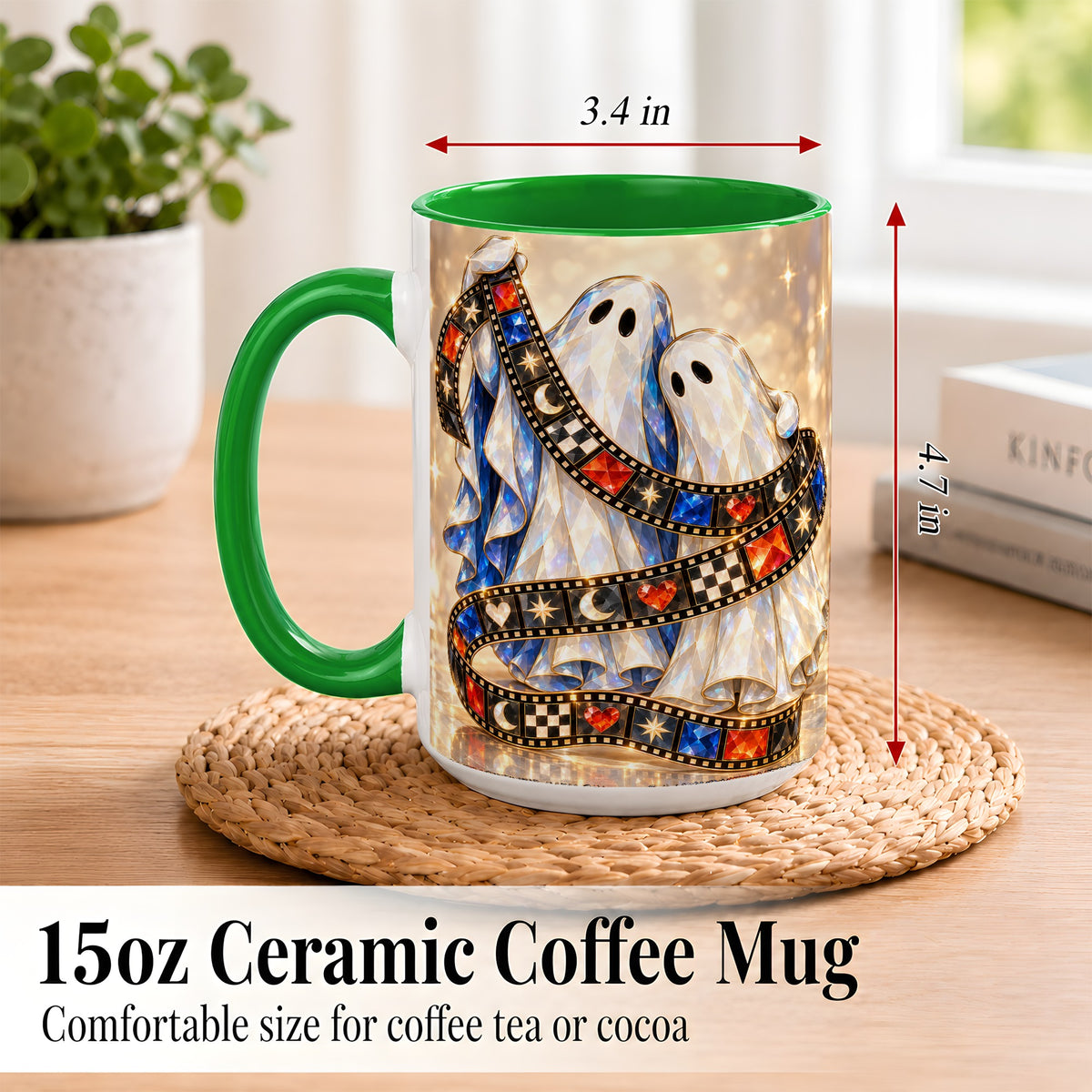 #pl[15oz|Green] Glowing Ghost Film Coffee Mug, Spooky Movie Mug, Ceramic Cup