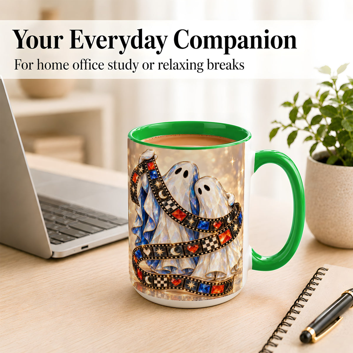 #pl[15oz|Green] Glowing Ghost Film Coffee Mug, Spooky Movie Mug, Ceramic Cup
