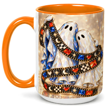 #pl[15oz|Orange] Glowing Ghost Film Coffee Mug, Spooky Movie Mug, Ceramic Cup