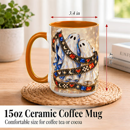#pl[15oz|Orange] Glowing Ghost Film Coffee Mug, Spooky Movie Mug, Ceramic Cup