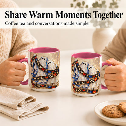 #pl[15oz|Pink] Glowing Ghost Film Coffee Mug, Spooky Movie Mug, Ceramic Cup