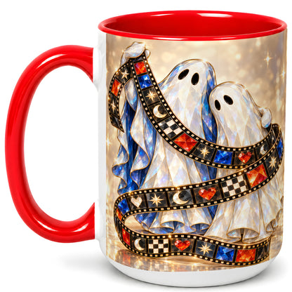#pl[15oz|Red] Glowing Ghost Film Coffee Mug, Spooky Movie Mug, Ceramic Cup