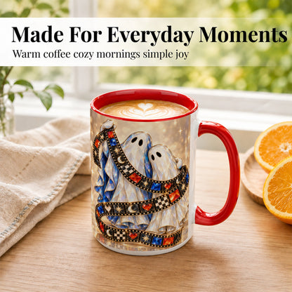 #pl[15oz|Red] Glowing Ghost Film Coffee Mug, Spooky Movie Mug, Ceramic Cup