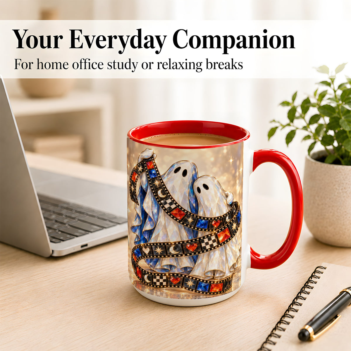 #pl[15oz|Red] Glowing Ghost Film Coffee Mug, Spooky Movie Mug, Ceramic Cup