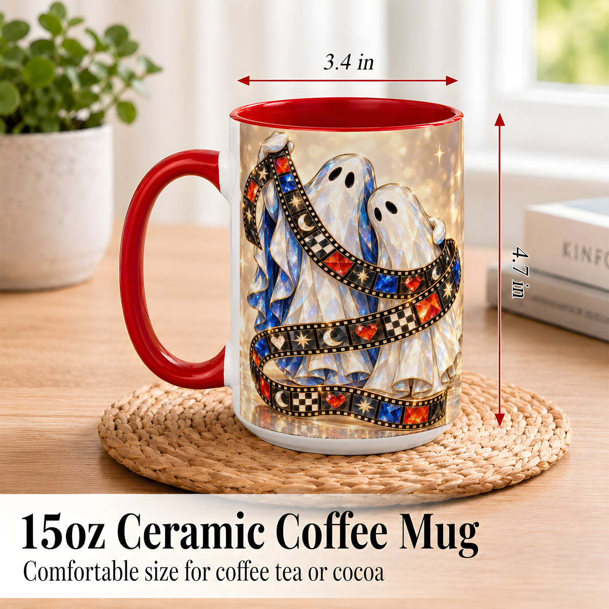 #pl[15oz|Red] Glowing Ghost Film Coffee Mug, Spooky Movie Mug, Ceramic Cup