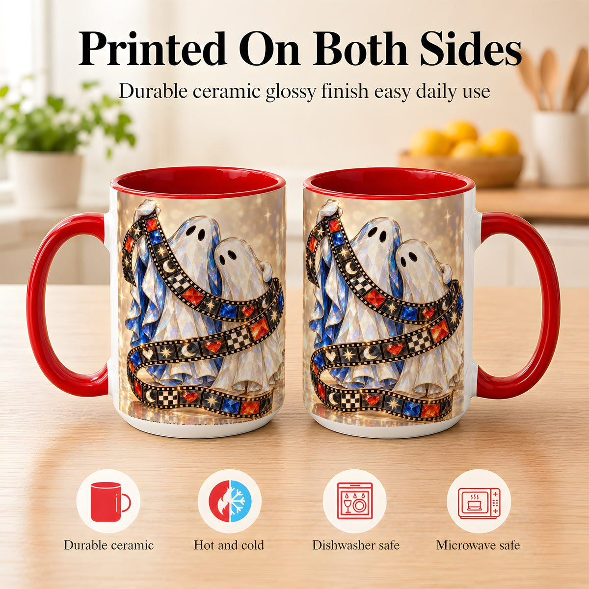 #pl[15oz|Red] Glowing Ghost Film Coffee Mug, Spooky Movie Mug, Ceramic Cup