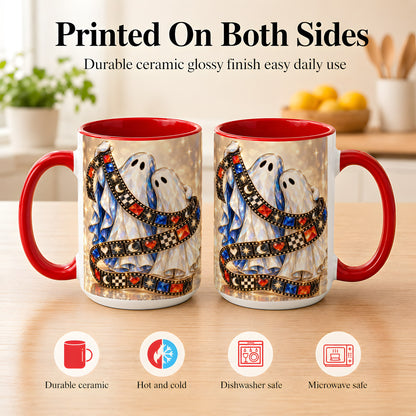 #pl[15oz|Red] Glowing Ghost Film Coffee Mug, Spooky Movie Mug, Ceramic Cup