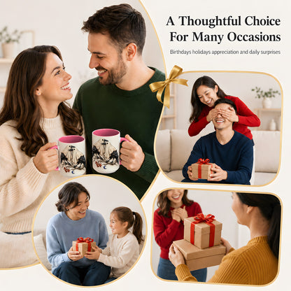 #pl[15oz|Pink] Ghost Crow Pair Coffee Mug, Gothic Bird Mug, Ceramic Cup