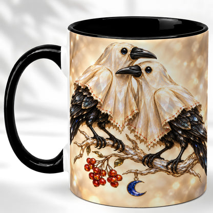 #pl[11oz|Black] Crystal Raven Coffee Mug, Moonlit Bird Mug, Ceramic Cup