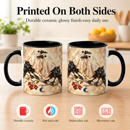 #pl[11oz|Black] Crystal Raven Coffee Mug, Moonlit Bird Mug, Ceramic Cup