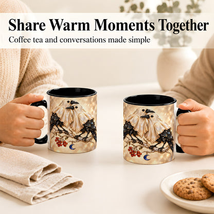 #pl[11oz|Black] Crystal Raven Coffee Mug, Moonlit Bird Mug, Ceramic Cup