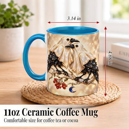 #pl[11oz|Blue] Crystal Raven Coffee Mug, Moonlit Bird Mug, Ceramic Cup
