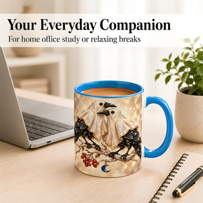 #pl[11oz|Blue] Crystal Raven Coffee Mug, Moonlit Bird Mug, Ceramic Cup