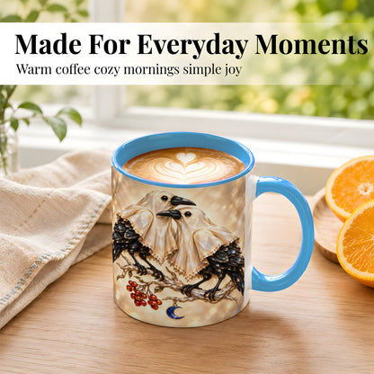 #pl[11oz|Blue] Crystal Raven Coffee Mug, Moonlit Bird Mug, Ceramic Cup