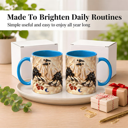 #pl[11oz|Blue] Crystal Raven Coffee Mug, Moonlit Bird Mug, Ceramic Cup