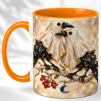 #pl[11oz|Orange] Crystal Raven Coffee Mug, Moonlit Bird Mug, Ceramic Cup